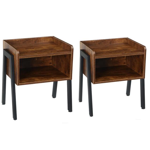 Set of 2 Nightstand Stackable Tall End Table Sofa Bedside Table with Storage Wood Cabinet Shelf for Living Room Kids Bedroom-Brown