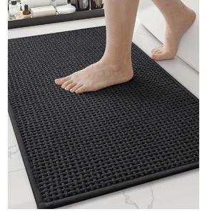 Color&Geometry Chenille Pile Bathroom Rugs Upgraded Denser, 17"x29.5" Non Slip Absorbent Black Bath Mats for Bathroom Thin Fit Under Door, Washable Quick Dry, Standard Sized