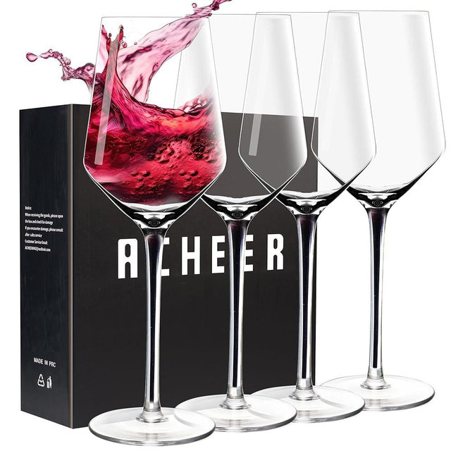 ACHEER Crystal Wine Glasses Set of 4 - Hand Blown Red Wine or White Wine Glass - 14Oz - Long Stem Wine Glasses – Gift for Wedding, Anniversary, Christmas