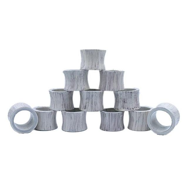 OwlGlass Wooden Napkin Rings Set of 12- Hand Painted Distressed White- Farmhouse Style Table Decoration for Weddings, Dinner Parties, or Everyday Use (12, Distressed White)