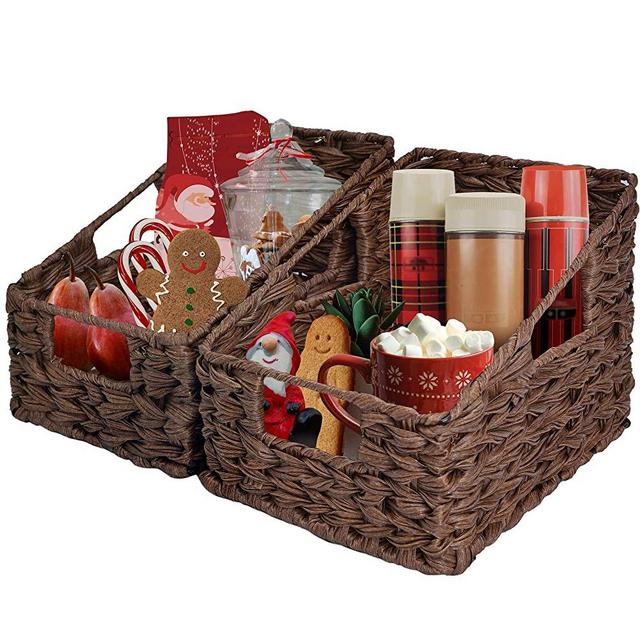 GRANNY SAYS Wicker Storage Baskets, Set of 2 Wicker Basket with Handles, Brown Woven Storage Bins for Pantry Kitchen and Bathroom
