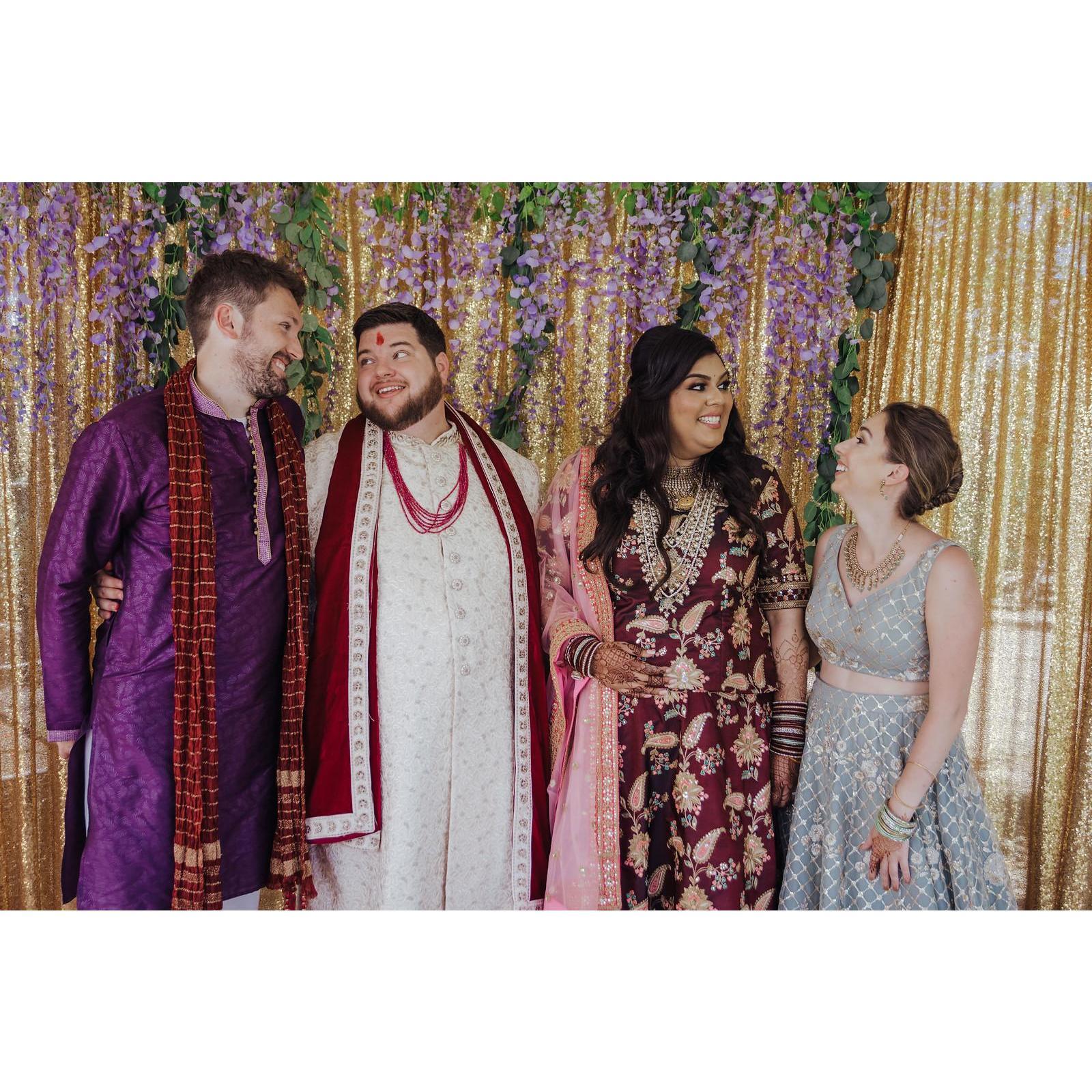 The Laczkos and the Guptas at Scott and Rani's wedding. -2020