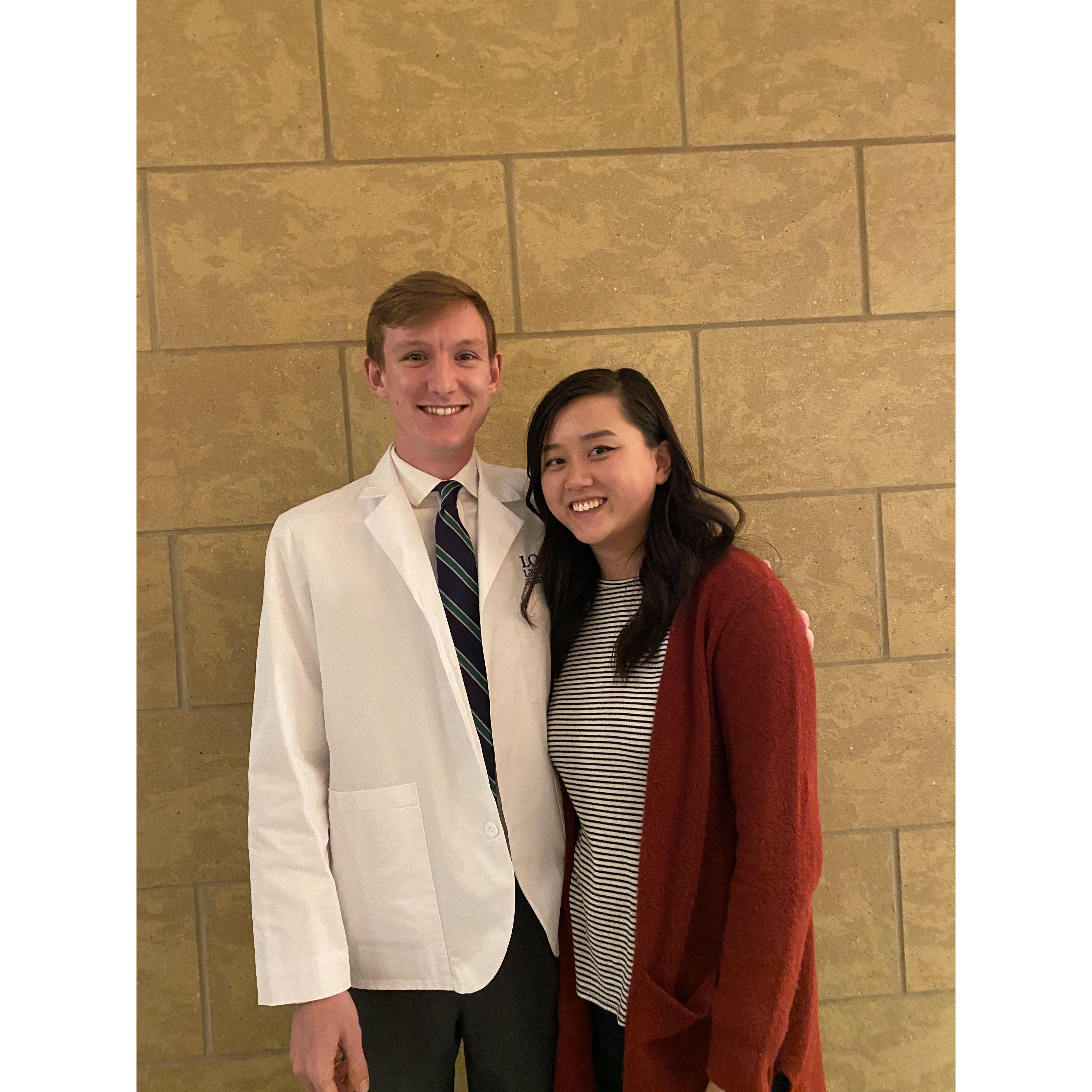 Celebrating Luke's white coat ceremony at Logan