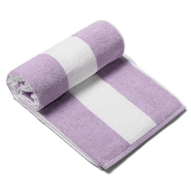 CLOWOOD Plush Oversized Beach Towel - Bamboo Cotton 40 x 72 Inch Large Thick Purple Striped Cabana Pool Swimming Towel
