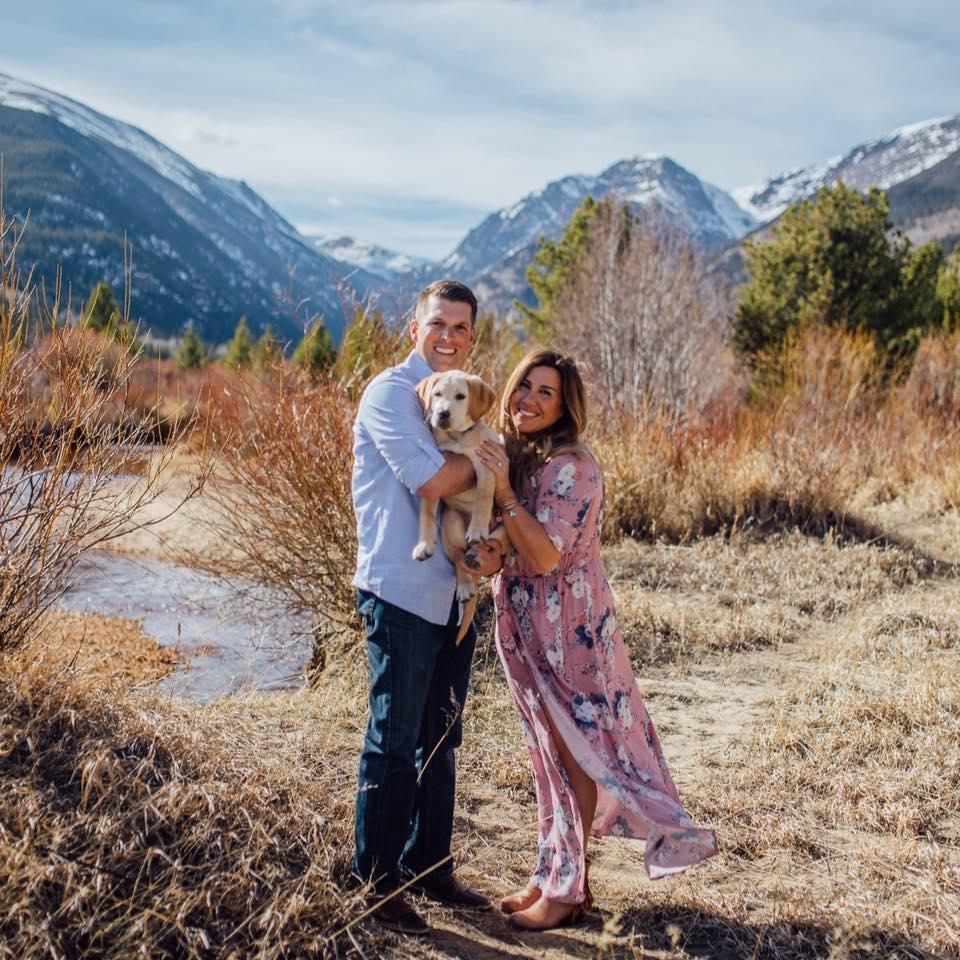 Cooper was just a few months old here, engagement photos in Rocky Mountain National Park