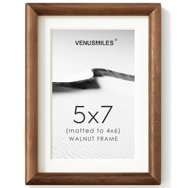 5x7 Picture Frame with 4x6 Mat, USA-Sourced Natural Walnut Wood Photo Collage Frame with HD Tempered Glass, Double Mortise and Tenon Strips, Wall Display Horizontally and Vertically, 1 Pack