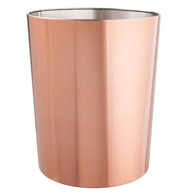mDesign Round Metal Small Trash Can Wastebasket, Garbage Container Bin for Bathrooms, Powder Rooms, Kitchens, Home Offices, Durable Stainless Steel - Rose Gold