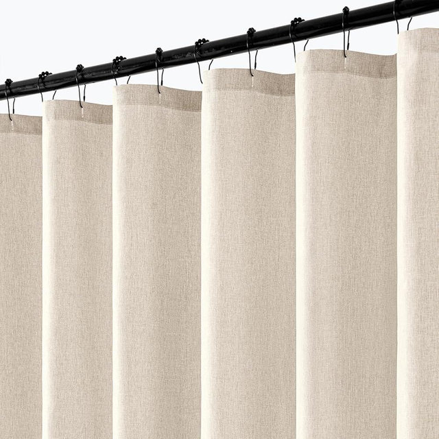 ANRODUO Cream Linen Textured Fabric Shower Curtain Set - 72"x72" with 12 Rust Resistant Durable Metal Hooks, Waterproof & Heavy Duty Polyester, Button Hole Design, Machine Washable for Bathroom Decor