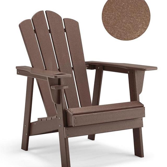 BUPPLEE Adirondack Chair - Durable HDPE Poly Lumber All-Weather Resistant, Oversized Balcony Porch Patio Outdoor Chair for Lawn, Backyard, Deck, Garden, Camping - Easy Installation, Teak