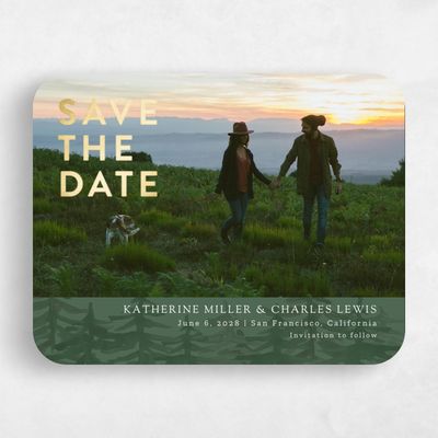 Green Rounded Wedding Save the Date - Camden Landscape