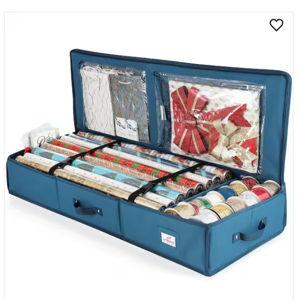 Christmas Wrapping Paper Storage Organizer Box 40.5 in. Luxury Blue Polyester Fabric