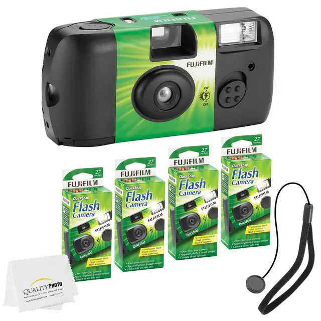 Fujifilm QuickSnap Flash 400 Disposable 35mm Camera Bonus Hand Strap + Quality Photo Microfiber Cloth