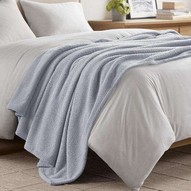 Madison Park Fuzzy Knit Blanket Dream Soft Blanket Cozy Breathable Cover Luxrurious Feathersoft Feel, All Seasons Lightweight Bedding for Summer Cover for Bed, Couch & Sofa, King, Grey