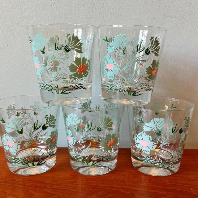 Vintage Taylor Smith Ever Yours Aqua Boutonniere Mid Century 60s Old Fashioned Glasses , Set Of 5