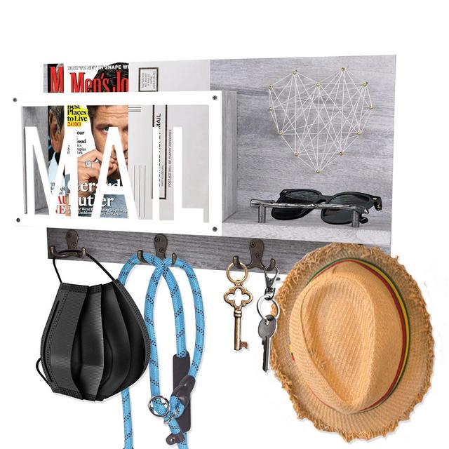 FREEDHIN Mail Organizer Wall Mount with 4 Key Hooks, Key Holder for Wall Wooden Mail Sorter Organizer and Floating Shelf Rustic Home Decor for Entryway or Mudroom (White)