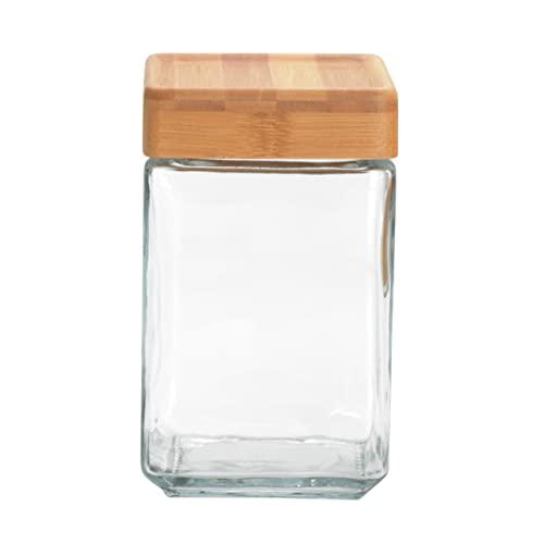 Anchor Hocking 1.5-Quart Stackable Jars with Bamboo Lids, Set of 4, Clear Glass -
