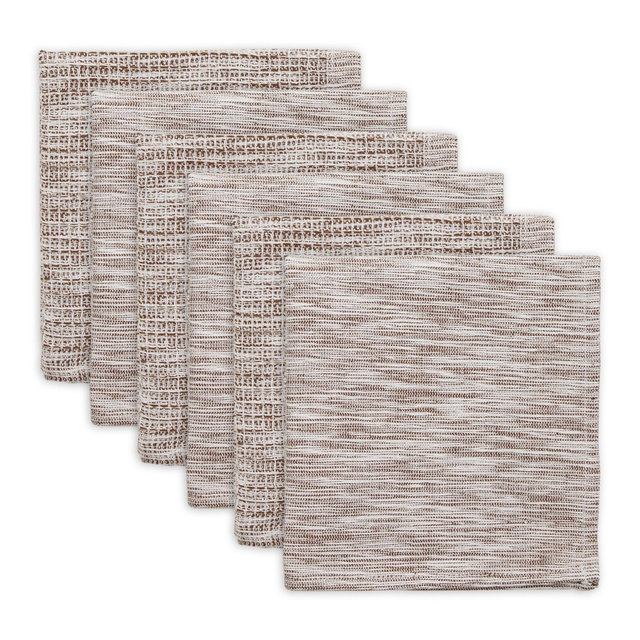 Design Imports Leather Brown/Off-White Asst Recycled Cotton Dishcloth Set/6