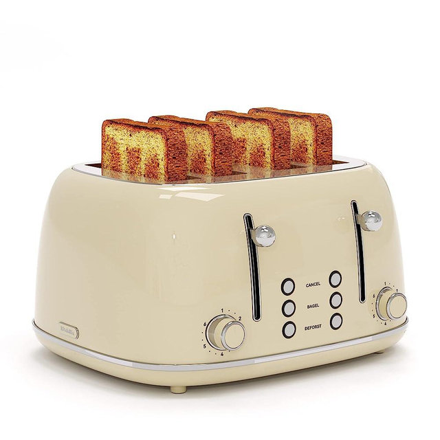 Toaster 4 Slice, Retro Stainless Toaster with 6 Bread Shade Settings,1.5''Wide Slots Toaster with Cancel/Defrost/Reheat Functions,Dual Independent Control Panel, Removal Crumb Tray and High Lift Lever (Cream)