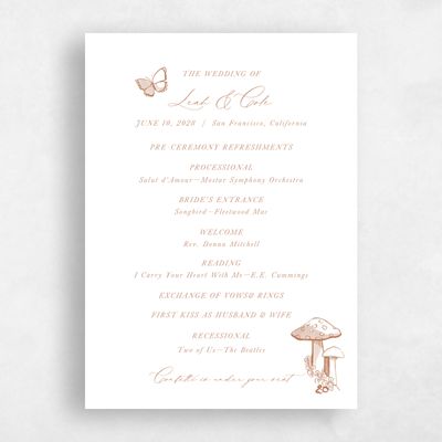 Tuscany, Orange Wedding Program - Kalinda
