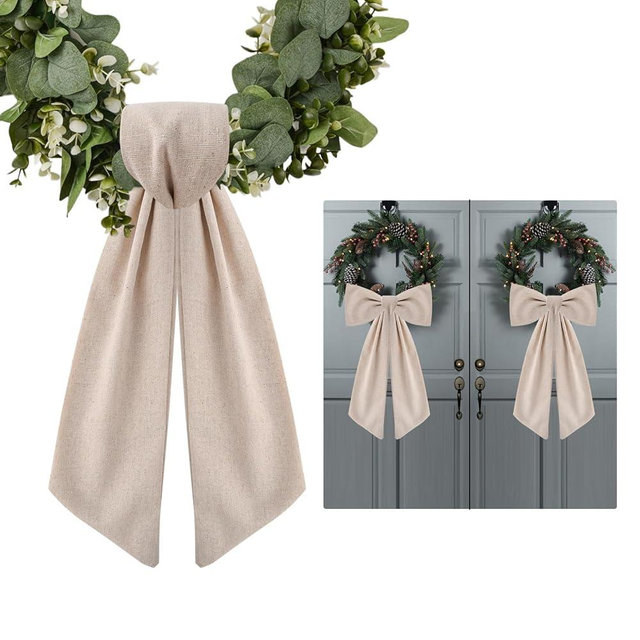 2 Pack Wreath Sash for Front Door Boxwood Wreath Sash Garland Front Door Porch Decor(Burlap)