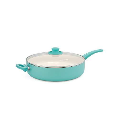 GreenLife Soft Grip 12" Ceramic Non-Stick Covered Jumbo Sauté Pan, Turquoise