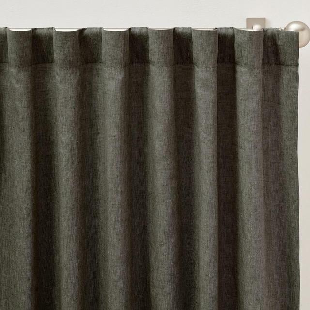 Belgian Flax Linen Blackout Curtain, Loden, 50 x 96"