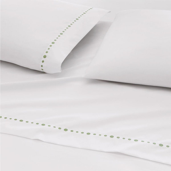 Garnet Hill | Signature Dot Embroidered Percale Pillow Case | Size: Standard, Color: Sage Green