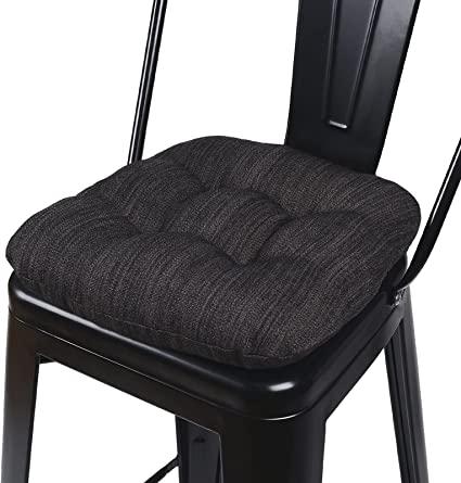 14×14 Metal Dining Chair Pads with Ties (Black, 14×14×2.5in)