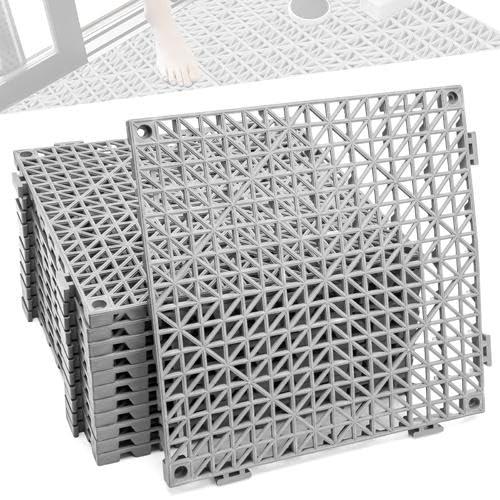 12 Pcs Drainage Mat Modular Interlocking Cushion 11.8" x 11.8" Garage Floor Tiles Non-Slip Splicing Rubber Floor Tiles for Drain, Deck, Pool, Outdoor/Indoor (Grey)