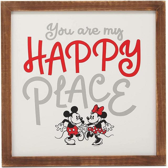Open Road Brands Disney Mickey and Minnie Mouse Framed Wood Wall Decor - Mickey Mouse Picture for Bedroom, Play Room or Living Room - You are My Happy Place