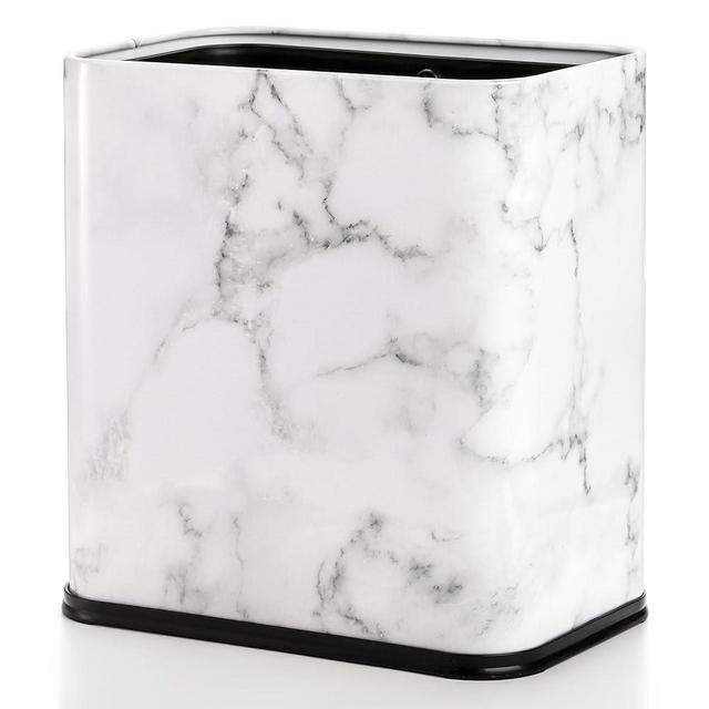 Coloch 9L Rectangle Metal Trash Can, 2.4 Gallon Stainless Steel Wastebasket Narrow Garbage Bin Marble Print Invisi-Overlap Open Top Rubbish Bin for Bathroom, Kitchen, Home, Hotel, Office, School
