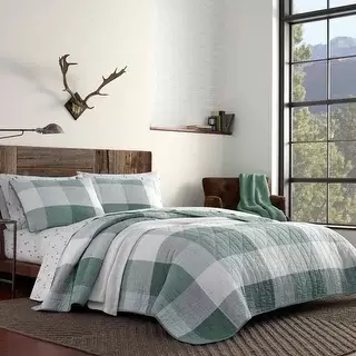 Eddie Bauer Boulder Plaid Cotton Green Quilt Set - Queen/Full - Queen/Full