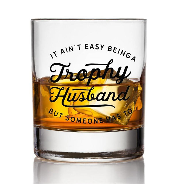 Trophy Husband Whiskey Glass - Bourbon Gifts for Men - Funny Whiskey Glass Gift for Dad, Husband, Grandpa, or Friend - Perfect for Fathers Day and Christmas Gift