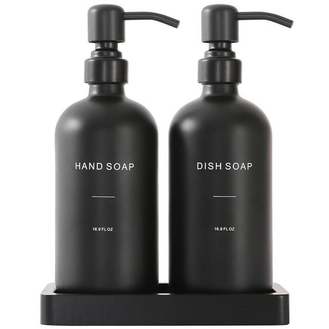 Prus Waso Matte Black Soap Dispenser Set, Kitchen Soap Dispenser Set with Black Stainless Steel Pump, Perfect for Kitchen Decor and Accessories. (Black)