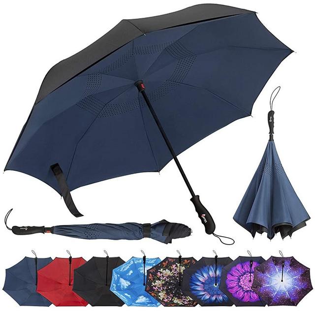 Repel Reverse Folding Inverted Umbrella with 2 Layered Teflon Canopy with Reinforced Fiberglass Ribs