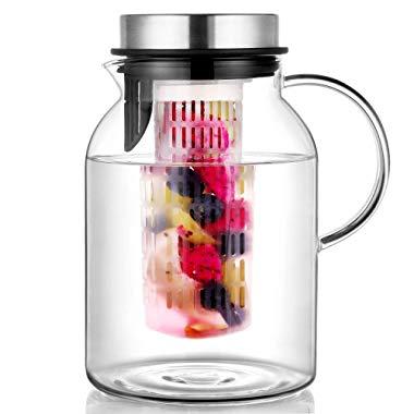 Hiware Glass Fruit Infuser Water Pitcher with Removable Lid, High Heat Resistance Infusion Pitcher for Hot/Cold Water, Flavor-Infused Beverage & Iced Tea - 2 Qt