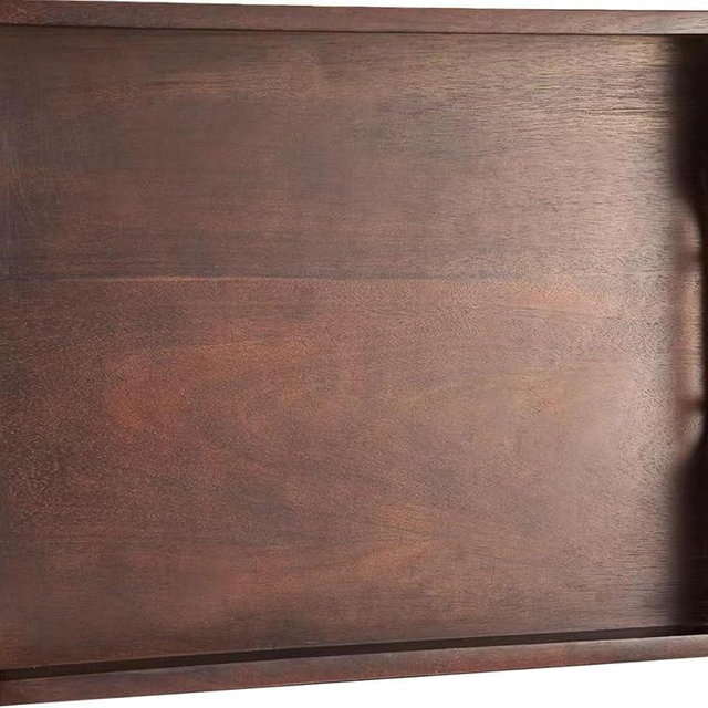 Joy&Grace Ottoman Tray for Living Room, Large Acacia Wooden Serving Tray with Handles for Coffee Table, Breakfast in Bed, Food Dinner, Decorative Tray (Color Brown, 16.7" x 12.8" x 2")