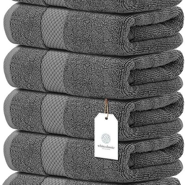 White Classic Luxury Hand Towels for Bathroom-Hotel-Spa-Kitchen-Set - Circlet Egyptian Cotton - 16x30 Inches - Set of 6 (Gray)