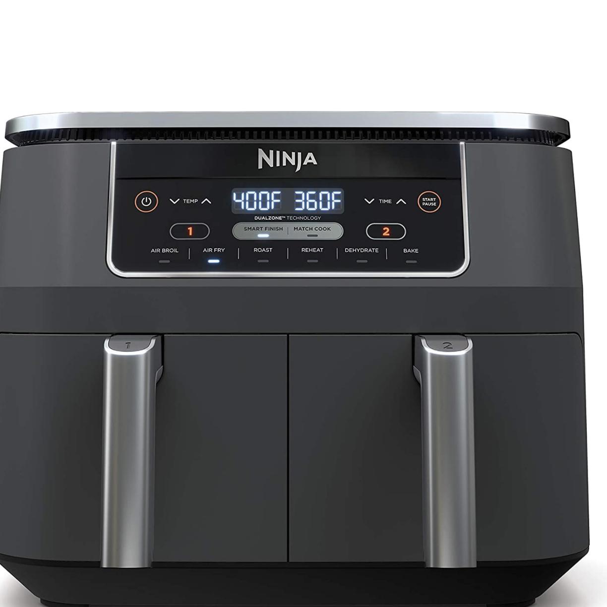 Ninja DZ201 Foodi 8 Quart 6-in-1 DualZone 2-Basket Air Fryer with 2 Independent Frying Baskets, Match Cook & Smart Finish to Roast, Broil, Dehydrate & More for Quick, Easy Meals, Grey