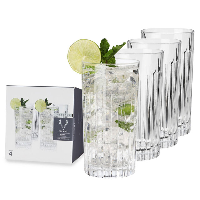 Viski Crystal Highball Glasses - Collins Glasses Set of 4 - 14oz Cocktail Glass for Wedding or Anniversary and Special Occasions Gift Ideas, Clear