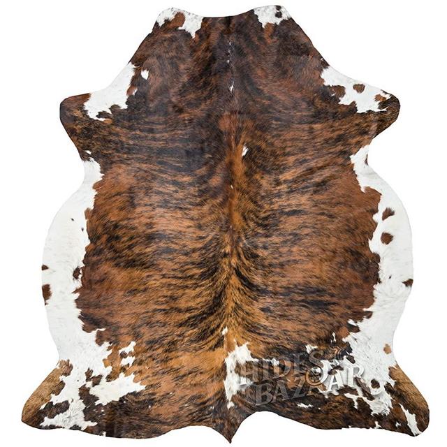 Brown Brindle Cowhide Rug, Premium Quality Natural Leather Hide, Area Rug (6x7ft)