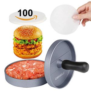 GWHOLE Non-Stick Burger Press Aluminum Hamburger Patty Maker with 100 Wax Papers for BBQ Grill