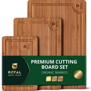 (3 Pcs) Carbonized Bamboo ROYAL CRAFT WOOD Wooden Cutting Boards for Kitchen Meal Prep & Serving - Bamboo Wood Serving Board Set with Deep Juice Groove Side Handles - Charcuterie & Chopping Butcher Block for Meat