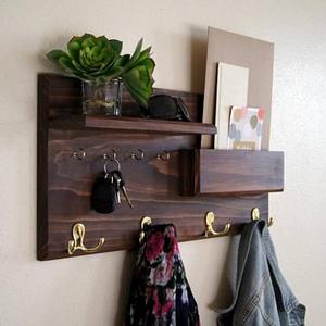 Entryway Organizer Coat Rack Wall Mount with Shelf Key Hooks and Mail Sorter