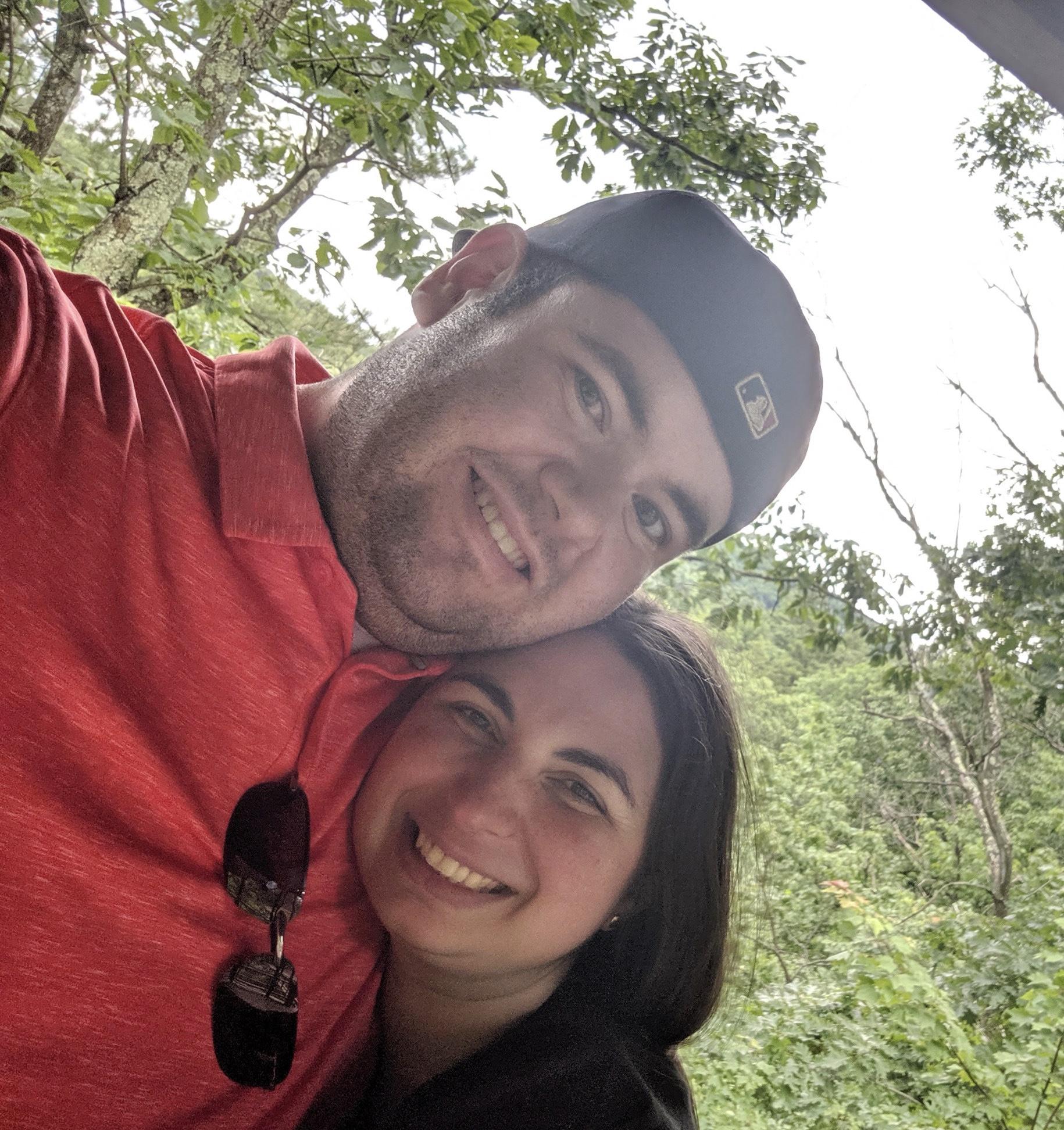 Our first selfie together at one of our favorite locations: the treehouse at Nay Aug park.