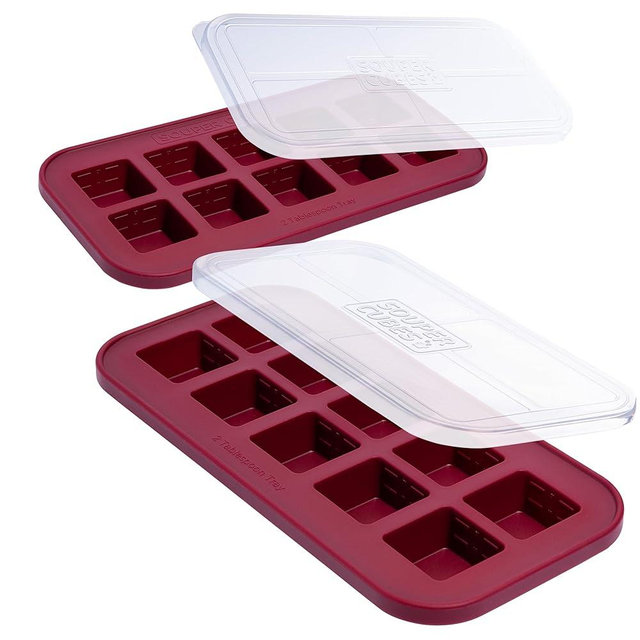 Souper Cubes 2 Tbsp Silicone Freezer Tray With Lid - Easy Meal Prep Container and Kitchen Storage Solution - Silicone Mold for Soup and Food Storage - Cranberry – 2-Pack
