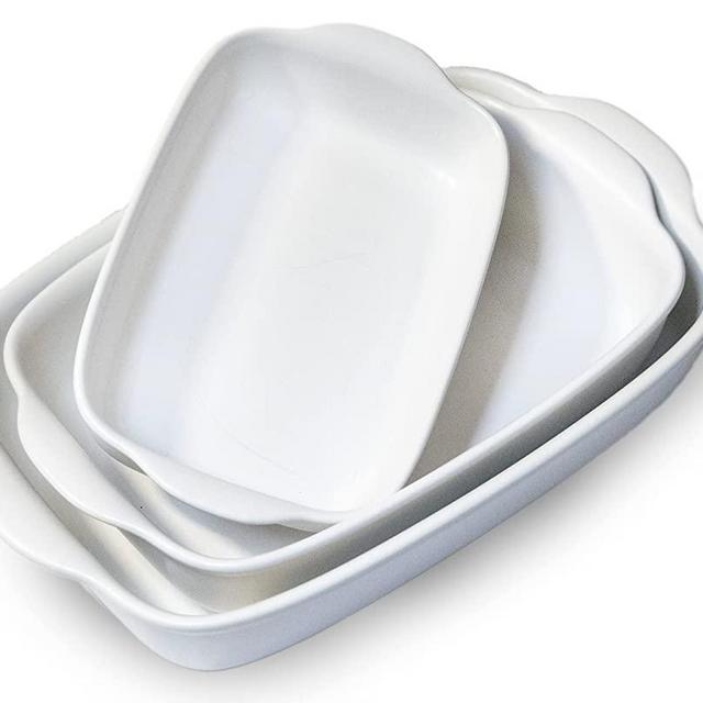 Casserole Dish Set of 3 - Premium Quality Baking Dishes for Oven, Designer White Ceramic Baking Dish Set, Lasagna Pan Deep Dish Ceramic Bakeware, Heavy Duty, High Heat Resistant and Food Safe