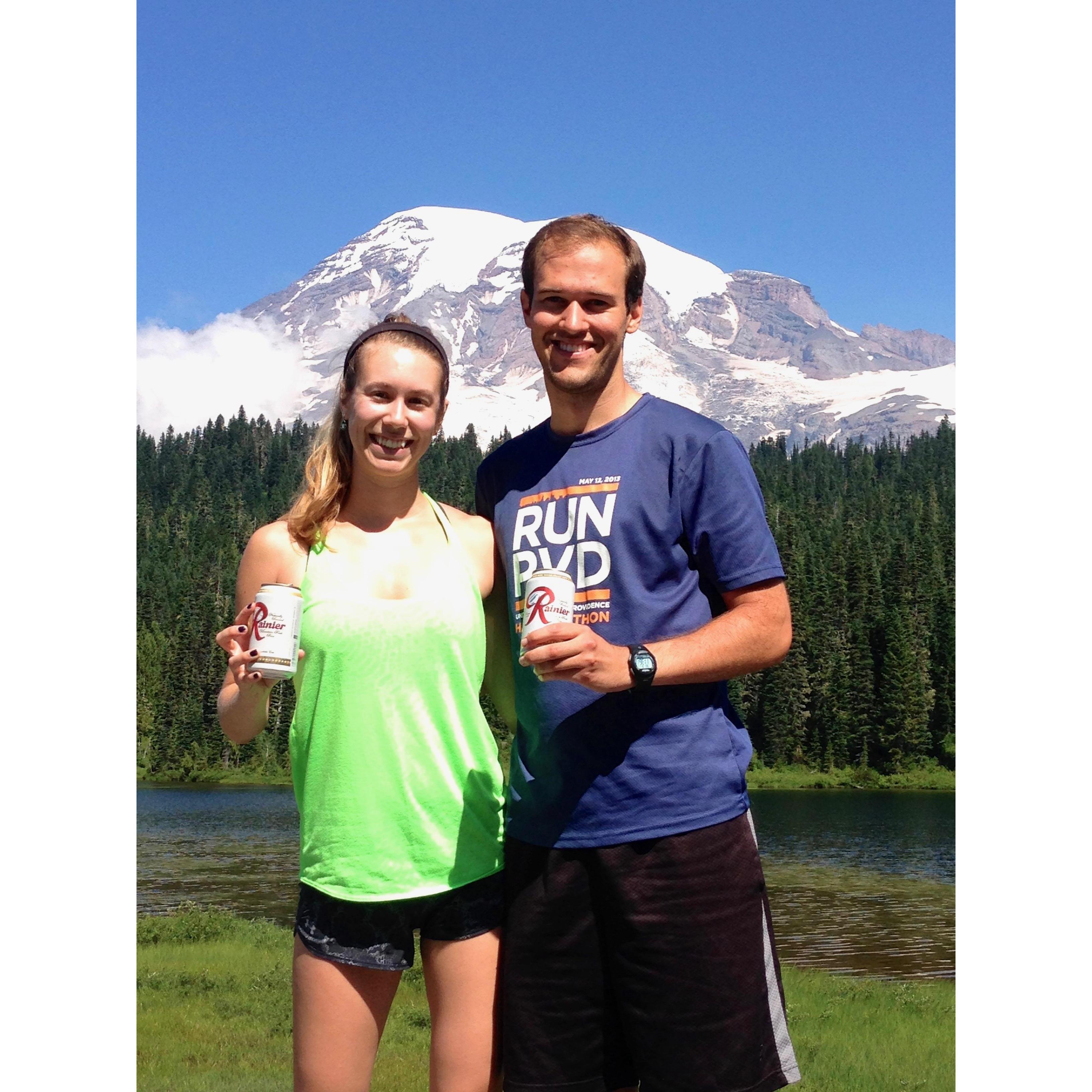 Marissa showing Chris how to enjoy Mount Rainier at Reflection Lake, 2014