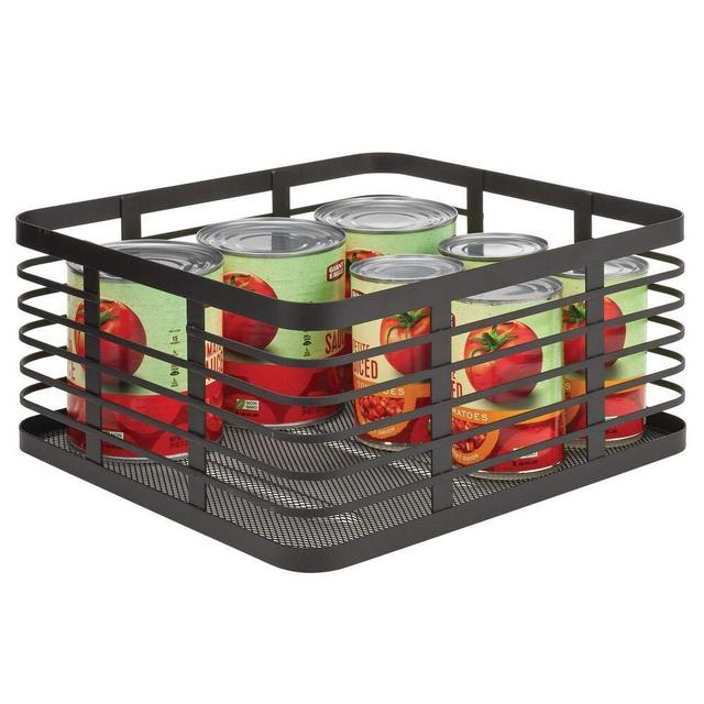 mDesign Modern Decor Metal Wire Food Organizer Storage Bin Baskets for Kitchen Cabinets, Pantry, Bathroom, Laundry Room, Closets, Garage - Black