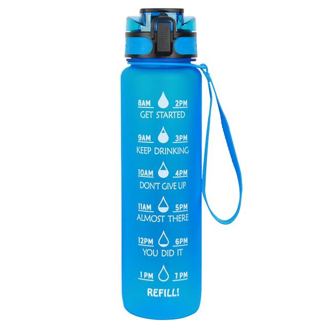 Azebo 32 oz Motivational Water Bottle with Time Marker,Tritan BPA Free Reusable, Blue